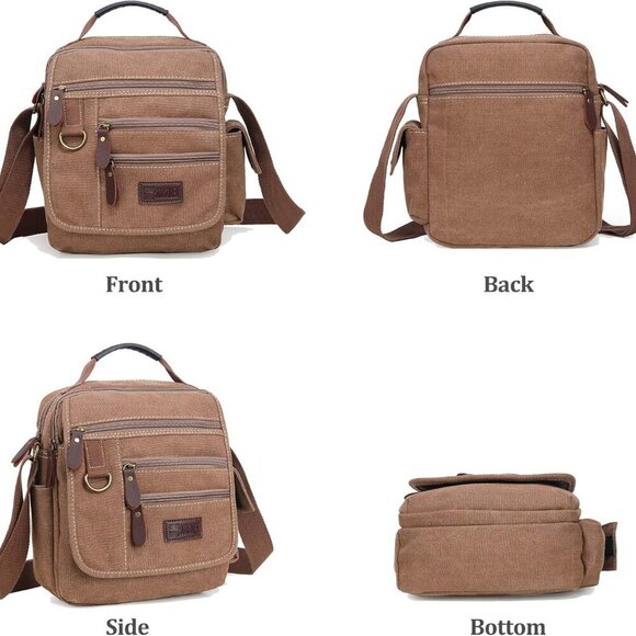 Mens bag Canvas Shoulder Bag Small Messenger Crossbody Bag Work Bag Vintage Mult - Picture 3 of 6